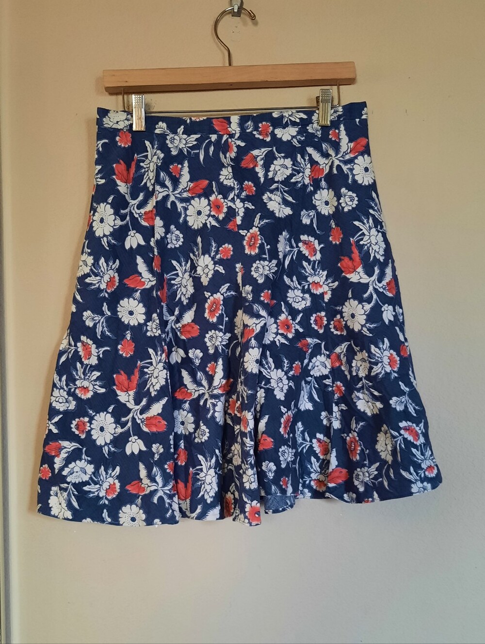 American Living Navy Floral Skater Skirt with Red and White Flowers